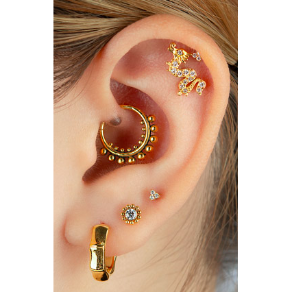 GOLD PIERCING LABRET WITH EXTERNAL THREAD AND CRYSTAL