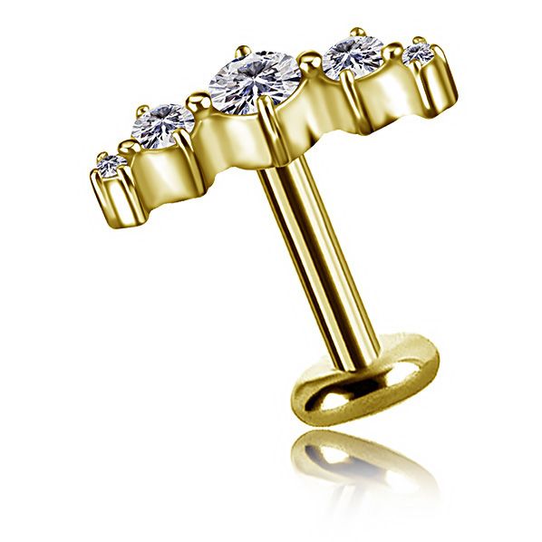 PIERCING CON LABRET PLACCATO ORO AD ARCO CON CRISTALLI
