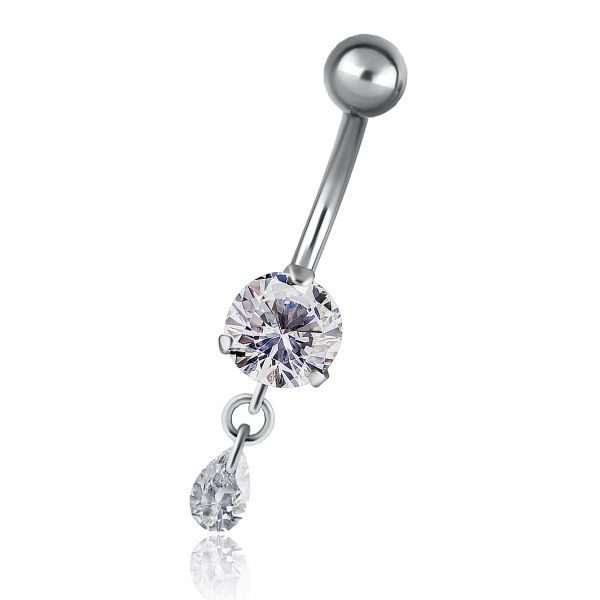 Piercing de ombligo con pequeño colgante de cristal