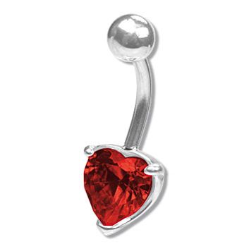 Piercing nombril avec coeur de cristal