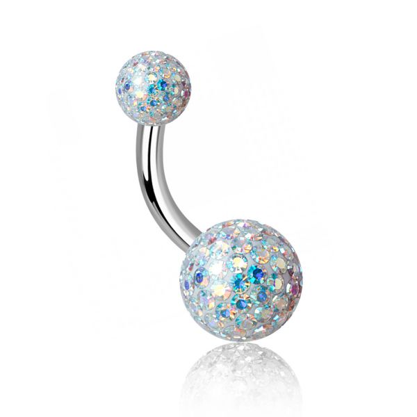 DOPPELKUGEL-BAUCHNABELPIERCING MIT HARZ UND KRISTALLEN
