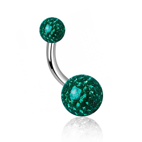 DOPPELKUGEL-BAUCHNABELPIERCING MIT HARZ UND KRISTALLEN