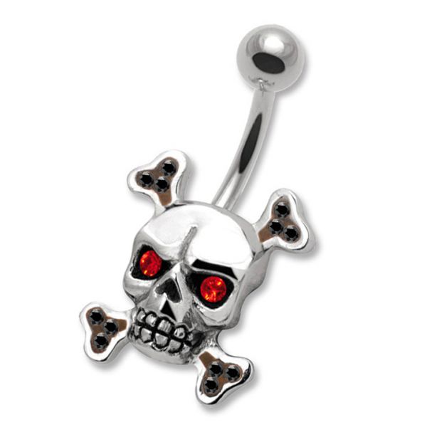 Surgical steel bellybutton piercing and Premium crystal skull