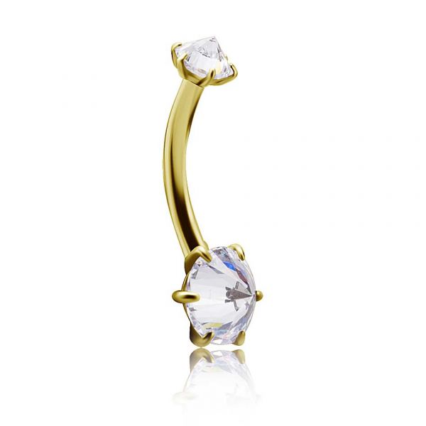 PIERCING PLACCATO ORO PER OMBELICO CON CONI IN CRISTALLO