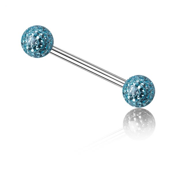 BARRE DE PIERCING EN ACIER AVEC SPHÈRES EN RÉSINE ET CRISTAUX