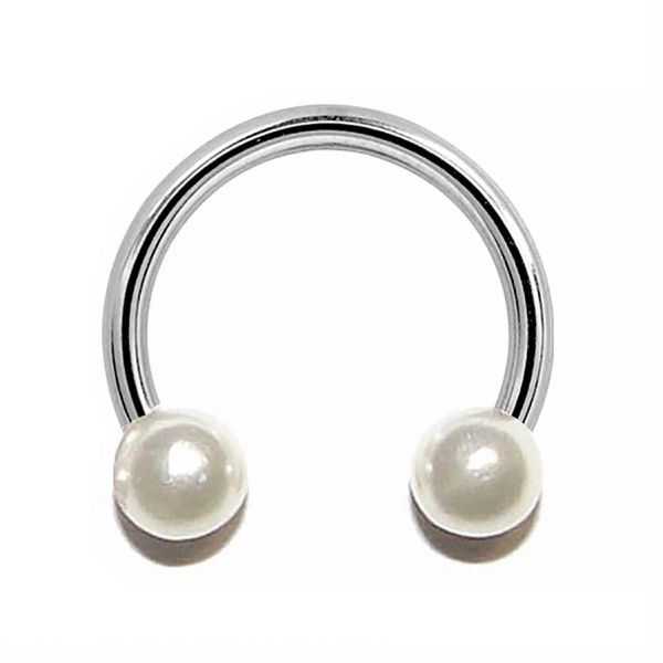 Steel circular barbell with two balls of synthetic pearl