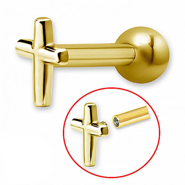 Gold bar and cross with external thread