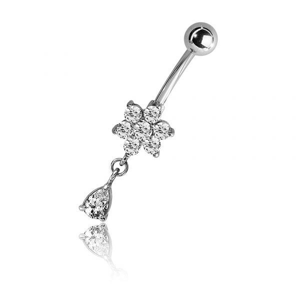 CRYSTAL FLOWER PIERCING WITH DANGLE