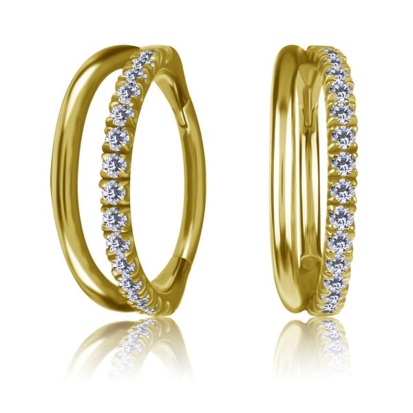 GOLD-PLATED CLICKER EARRING WITH DOUBLE ROW AND CUBIC ZIRCONIA STRIP