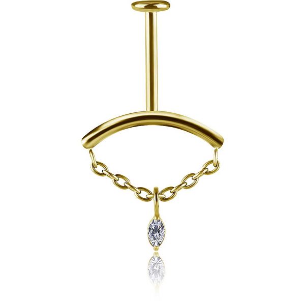 GOLD-PLATED VERTICAL HELIX JEWEL WITH CRYSTAL DROP