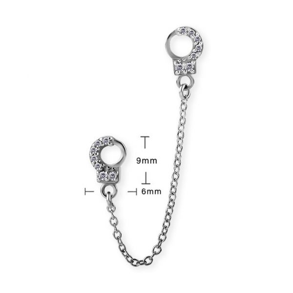 Cadena para oreja con esposas y brillantes