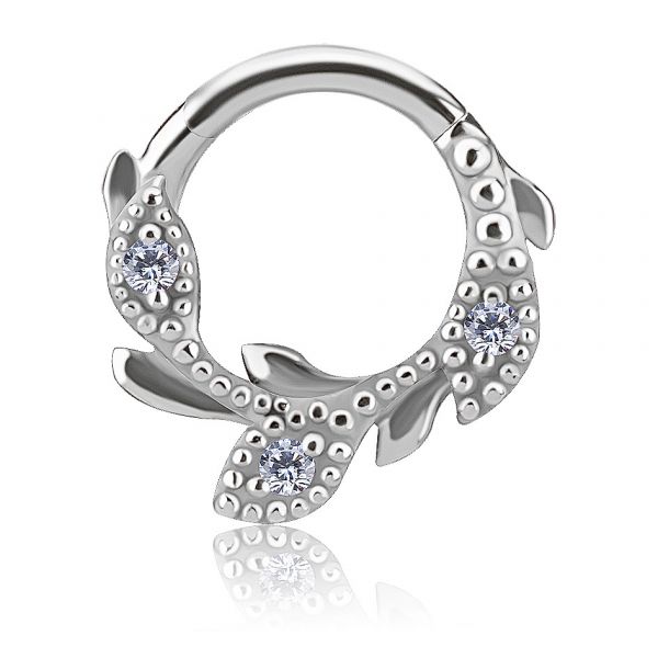 CLICKER RING WITH LEAVES AND CRYSTALS