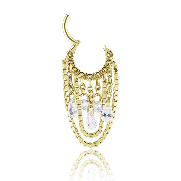 PIERCING DORADO CON CADENAS COLGANTES Y CRISTALES