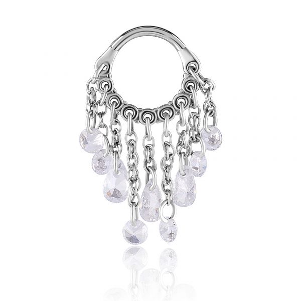 PENDIENTE DE ACERO CON CADENAS COLGANTES Y CRISTALES
