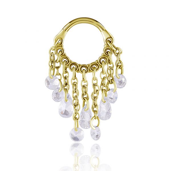 PIERCING DORADO CON CADENAS COLGANTES Y CRISTALES