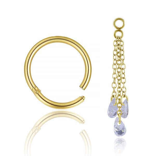 PENDIENTE DORADO Y CHARM CON CADENAS Y CRISTALES DE ZIRCONIAS