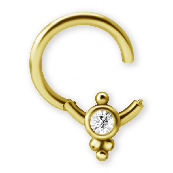 Aro chapado en oro con clicker y un cristal para smile y septum