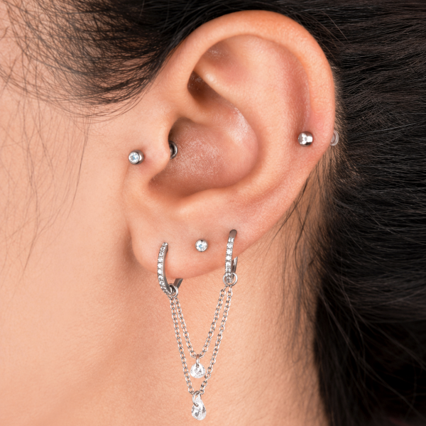 DOUBLE CHAIN AND CRYSTALS FOR RING PIERCING