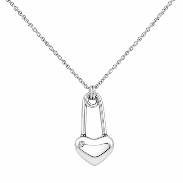 COLLAR CON CORAZÓN EN FORMA DE IMPERDIBLE Y CRISTAL