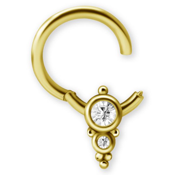 Clicker chapado en oro con dos cristales para smile y septum