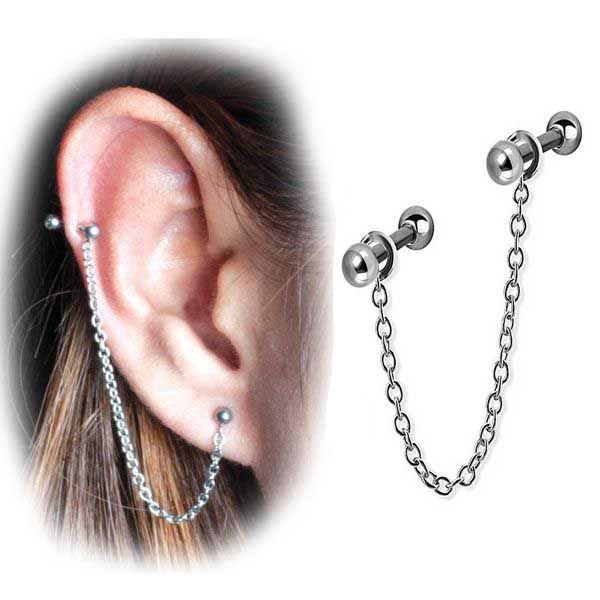 DOUBLE EARRING WITH CHAIN ​​AND 2 BALLS