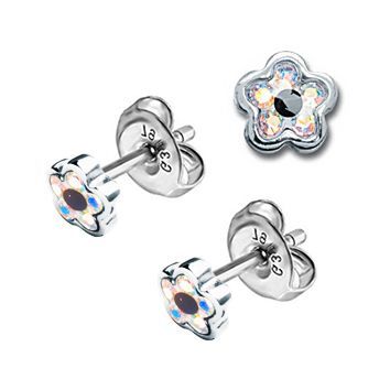STEEL EARRINGS WITH COLORFUL FLOWERS
