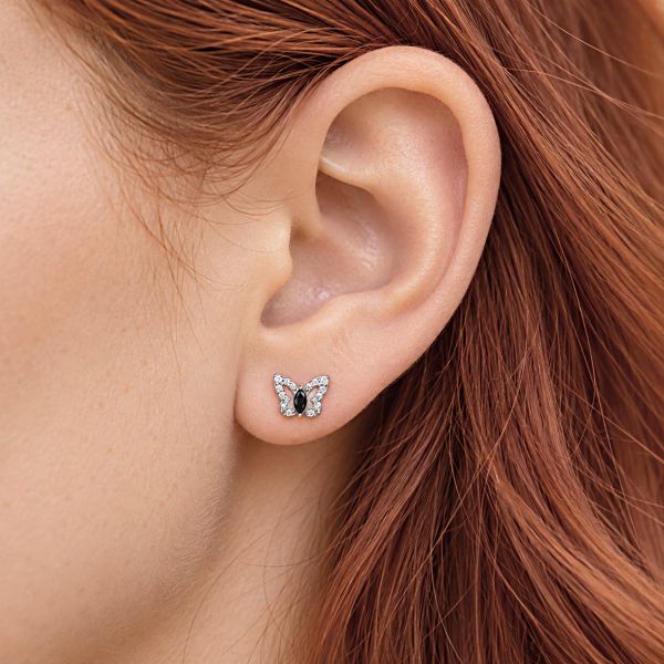 LABRET THREADLESS AVEC PAPILLON ET CRISTAL NOIR