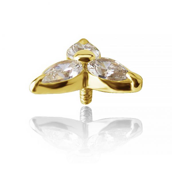 GOLD JEWEL WITH CRYSTAL LEAVES AND EXTERNAL THREAD