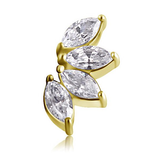 GOLD PLATED REPLACEMENT PIERCING WITH FOUR LEAVES OF MARQUISE CUT CRYSTALS