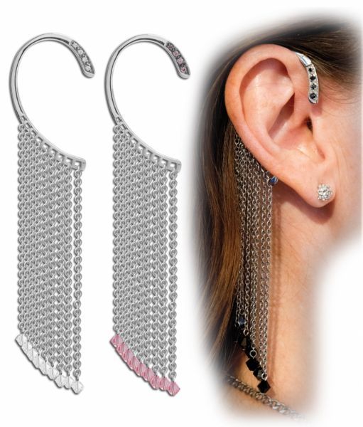 EAR JEWELRY WITH CHAINS AND CRYSTALS