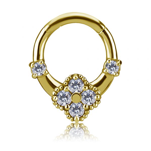 GOLD-PLATED CLICKER RING WITH DIAMOND-SHAPED PREMIUM ZIRCONIA