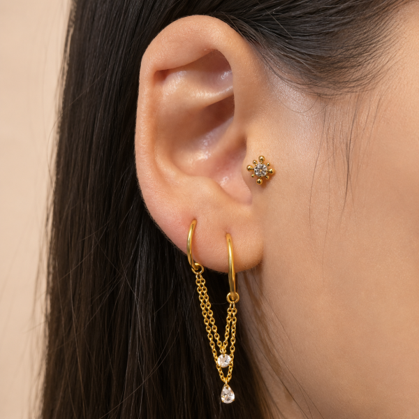 DOUBLE CHAÎNE AVEC CRISTAUX POUR ANNEAUX PIERCING