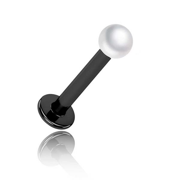 Black steel labret with pearl