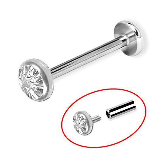 Labret with internal thread and flat crystal