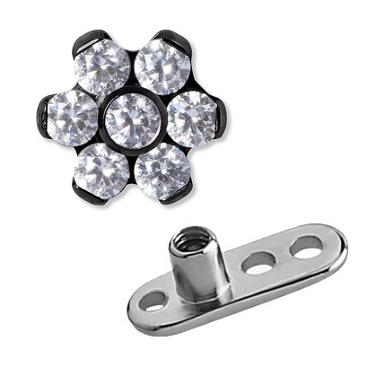 MICRODERMAL MIT SCHWARZER BLUME UND KRISTALLEN