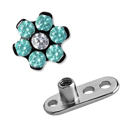 MICRODERMAL MIT SCHWARZER BLUME UND KRISTALLEN
