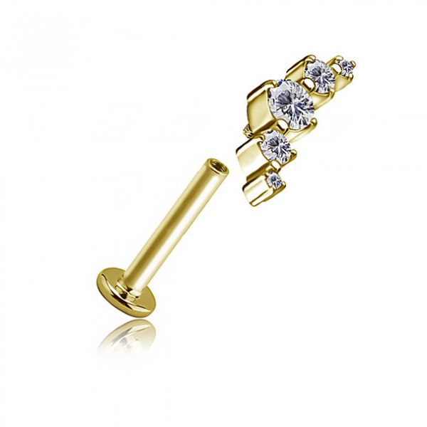PIERCING CON LABRET PLACCATO ORO AD ARCO CON CRISTALLI