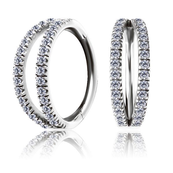 DOUBLE-ROW CLICKER EARRING WITH CUBIC ZIRCONIA