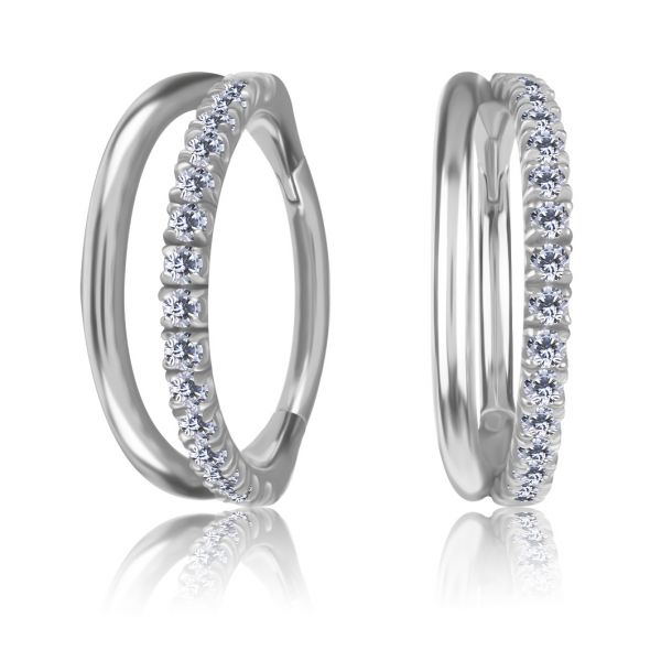 CLICKER EARRING WITH DOUBLE ROW AND STRIP OF CUBIC ZIRCONIA