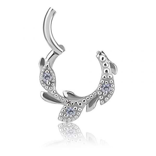 CLICKER RING WITH LEAVES AND CRYSTALS