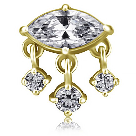EYE-SHAPED GOLD-PLATED PIERCING ACCESSORY WITH DANGLING CRYSTALS 