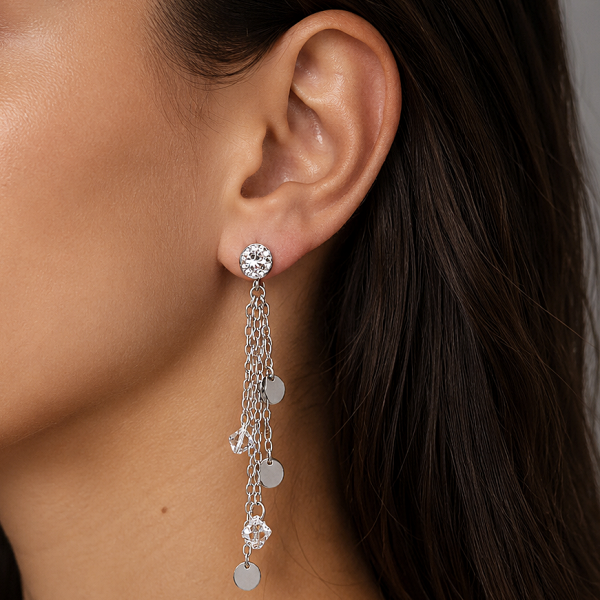 DANGLE EARRINGS WITH CRYSTALS AND DISCS