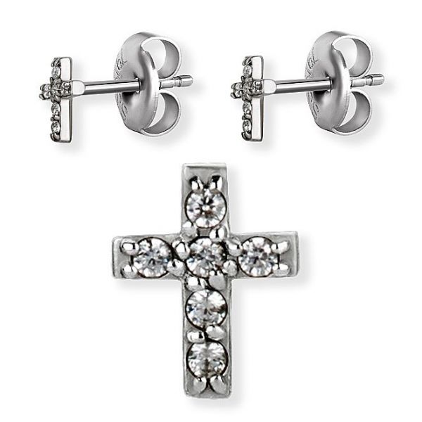EARRINGS WITH CROSS AND WHITE CRYSTALS