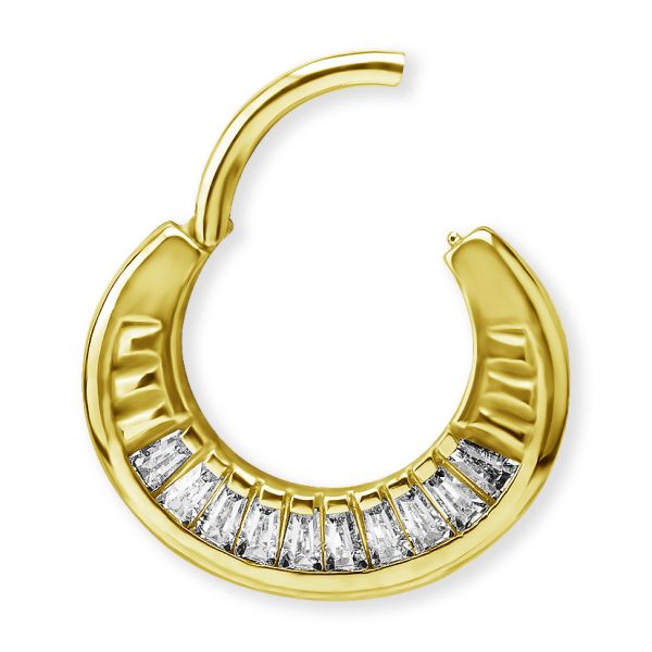 GOLD CIRCLES AND CRYSTALS WITH BAGUETTE CUT