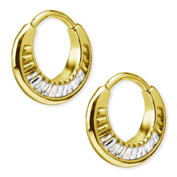 GOLD CIRCLES AND CRYSTALS WITH BAGUETTE CUT