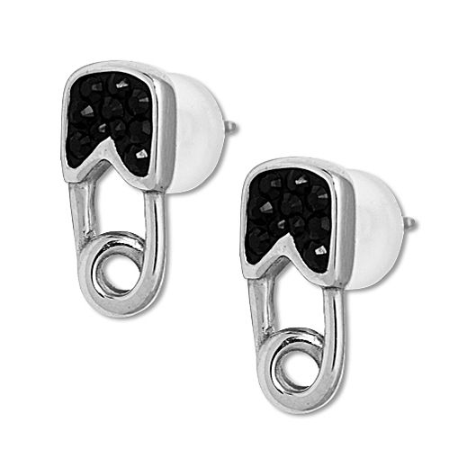 Black crystal earrings with safety pin