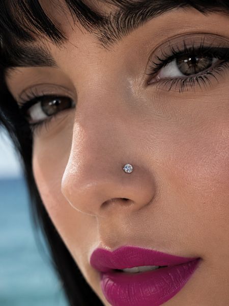 PIERCING IN ORO BIANCO MASSICCIO PER IL NASO CON DIAMANTE LAB