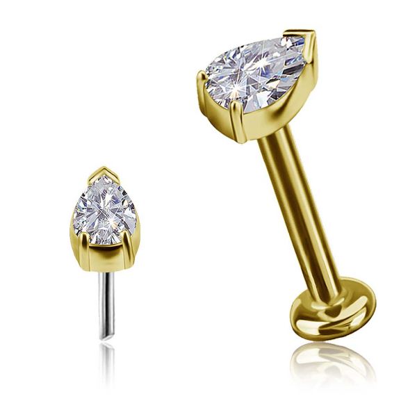 LABRET THREADLESS IN SOLID GOLD WITH LAB DIAMOND