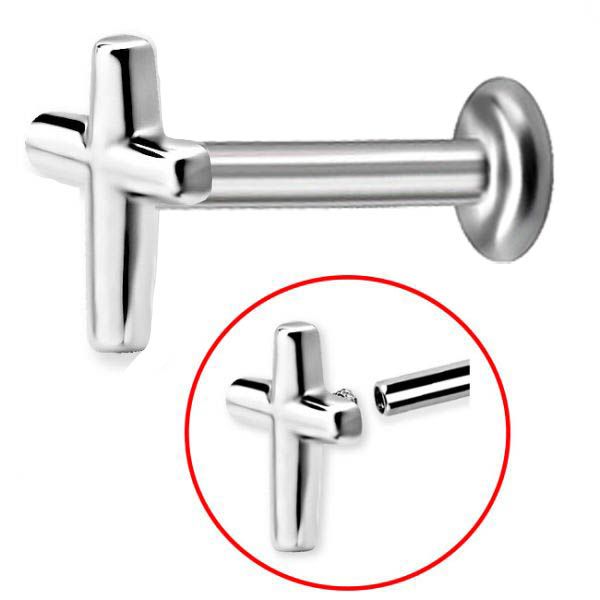 PIERCING TRAGO E LABRET CON CROCE IN ACCIAIO