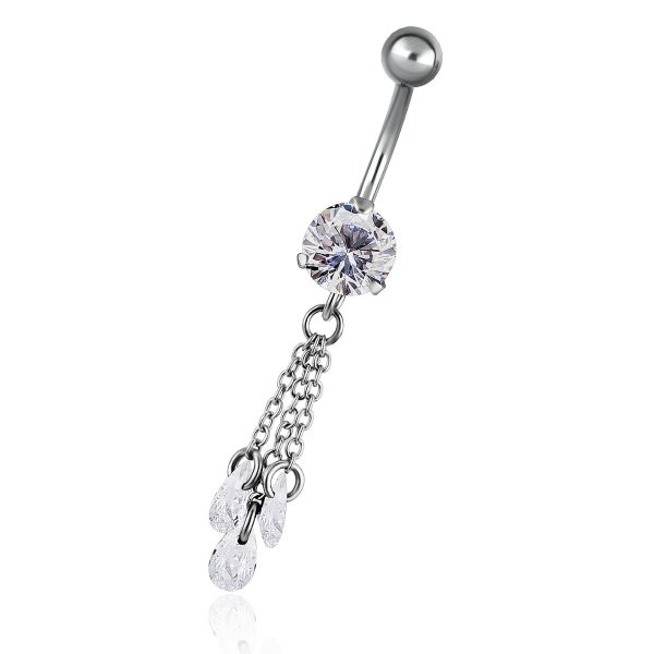 Piercing ombelico con tre catene e cristalli di zirconia